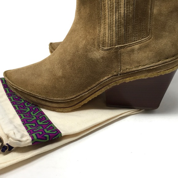 Tory Burch Lila Heeled Ankle Boot Natural Suede Alice Brown - Picture 11 of 15